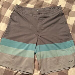 Huk Men's Gray and Blue Board Shorts